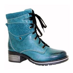 Dromedaris Kara Scrunched Leather Printed Suede Boot Teal Women’s Size 11.5